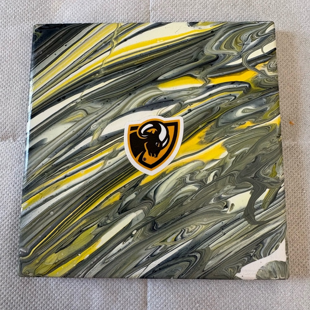VCU Abstract Art Canvas with Yellow Gray Swirls Rams Poured Painted Tile Coaster